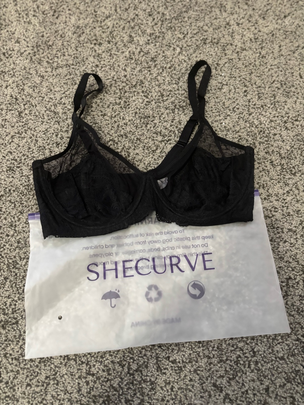 Sheer Black Lace Underwire Bra by SHECURVE